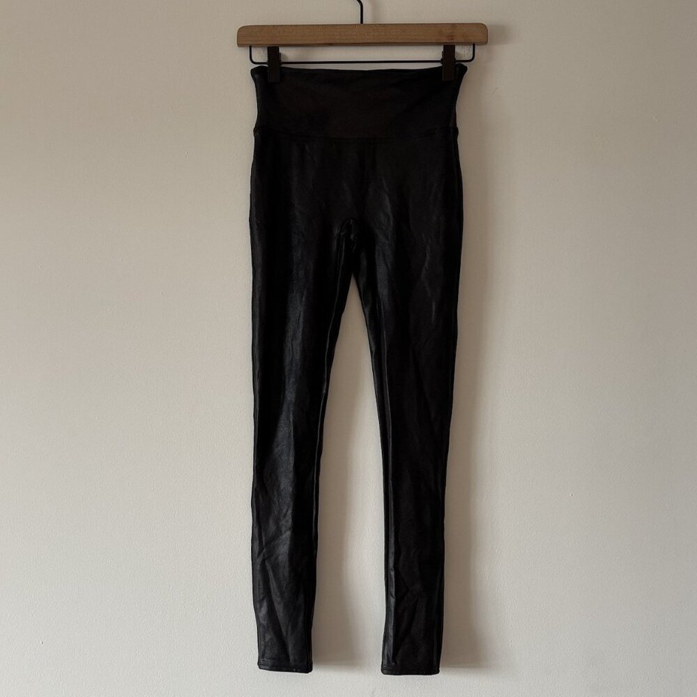 Spanx Faux Leather Leggings Women’s Size Small Coated Black Moto City Minimalist